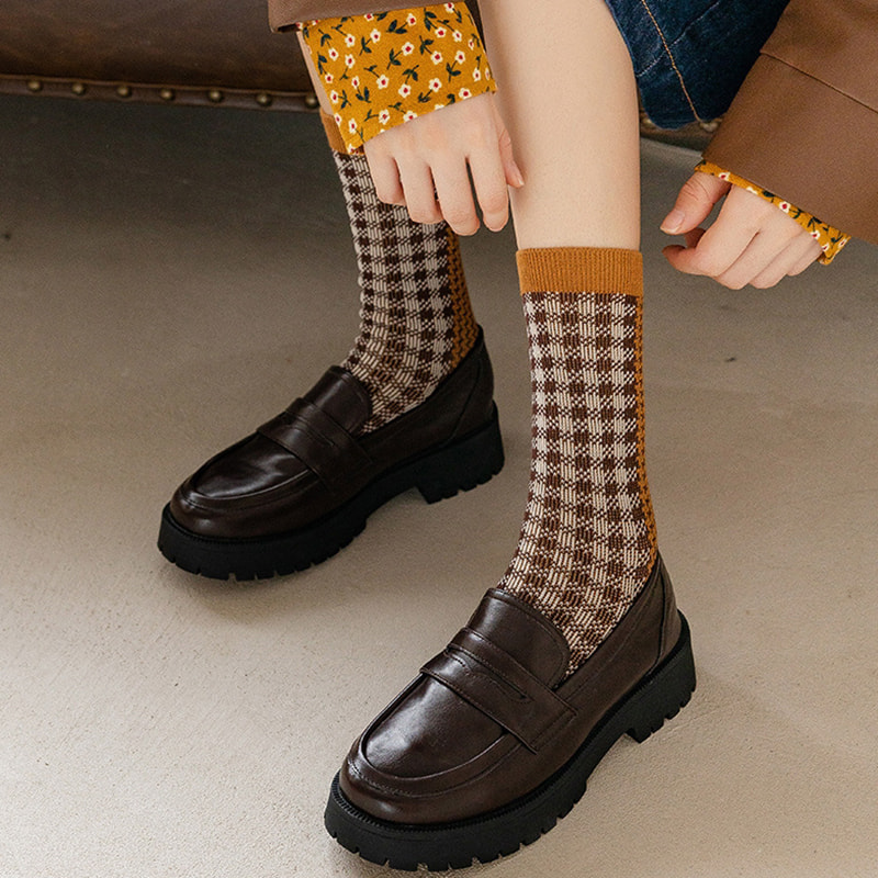 Šachovnica leopardová tlač duálnu stopu Talianska retro dvojitá ihla Pile ponožky