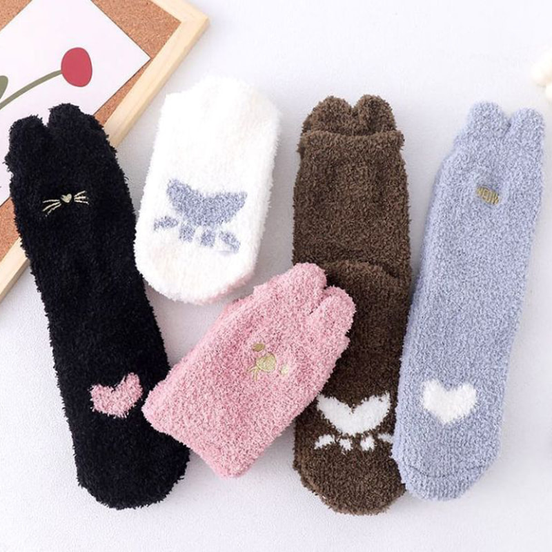 Ponožky Coral Fleece, Chlpaté ponožky pre deti, Jesenné a zimné mačky, roztomilé, protišmyko, teplé spanie, ponožky na spanie podlahy