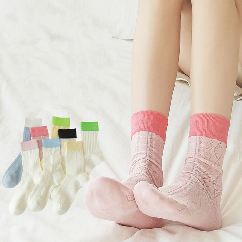 Diamantové dámske patchwork letné duté sieťové priedušné ponožky strednej trubice